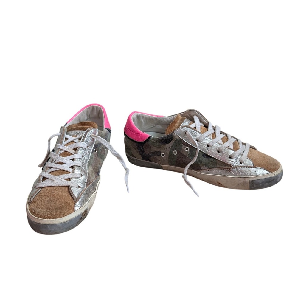 Philippe Model Paris‎ Camo Silver Metallic Pink Low Top Sneakers Distressed 39